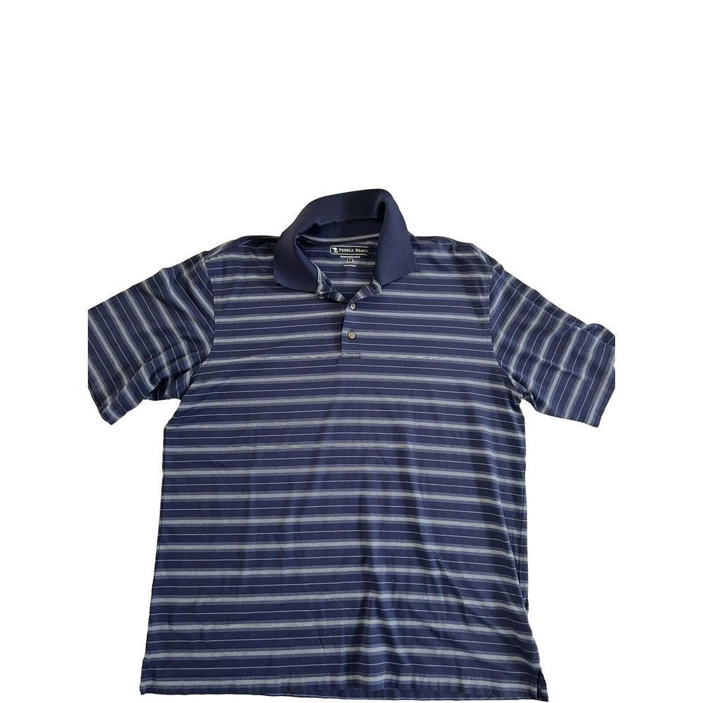 Pebble Beach‎ Golf Polo Sz L. Blue Stripped. Performance Material.